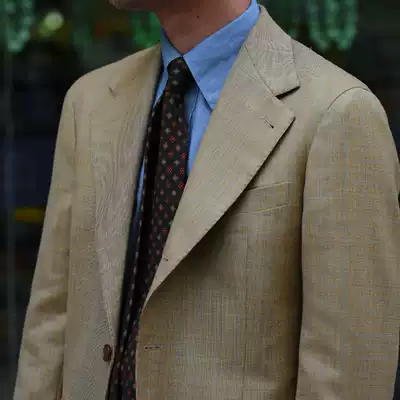 Spring/summer yellow plaid wool silk blend suit male napoli waterfall sleeve Italian half-clip suit