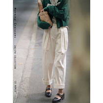 Line drawing imported fabric autumn retro neutral niche design air texture pure cotton raw color straight pants