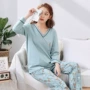 Đồ ngủ nữ size lớn cho mùa xuân và mùa thu cotton dài tay thời trang Hàn Quốc lỏng lẻo cộng với phân bón để tăng thêm 200 kg chất béo mm phù hợp đồ bộ pijama nữ lụa