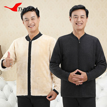 Middle-aged and elderly thermal underwear men plus velvet thickened cardigan jacket father old man bottomed cotton sweater winter size cotton coat