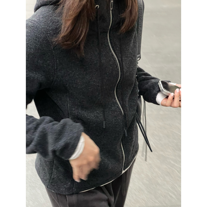 【Chowel】High-End Imported Double-Head Drawstring Fashionable and Comfortable Fleece Hooded Jacket Zh422165