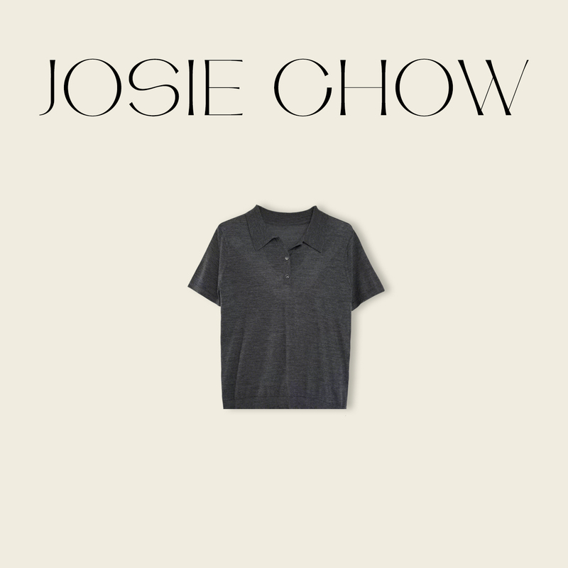 Josie Chow【Classic Comfort】Summer Casual Polo Collar Short-Sleeved T-Shirt Wool Top Jc462531