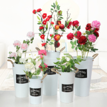 Nordic Wind Hand Work Hemp Rope Iron Sheet Metal Flower Barrel Living Room Home Decoration Table Floral Furnishing Iron Barrel Flower Barrel Flowers Casks