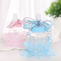 Pink Ribbon with Transparent Plastic Baby Full Moon Wedding Party Creative Joy Candy Box Cute Little Bottle Candy Box