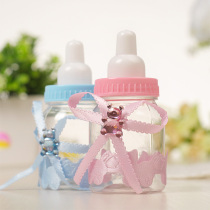 Creative Bright Wafer Cute Little Bear Milk Bottle Children Candy Toy Box Transparent Plastic Delight Gift Box Silk Ribbon