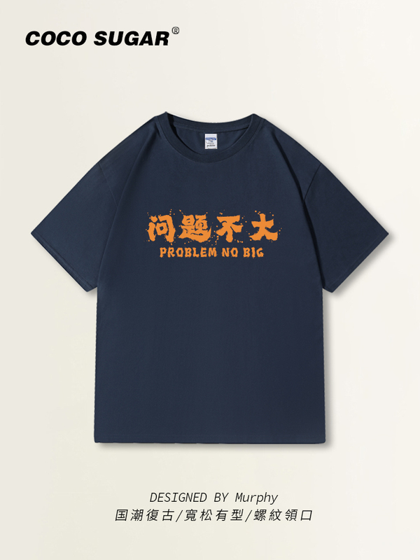 The Problem Is Not Big, but the T-Shirt Has Fun Text, Short Sleeves, Loose Fit, Summer Clothes, Half-Sleeve, Unisex, Half-Sleeve, Chinese Style, Creative Tee