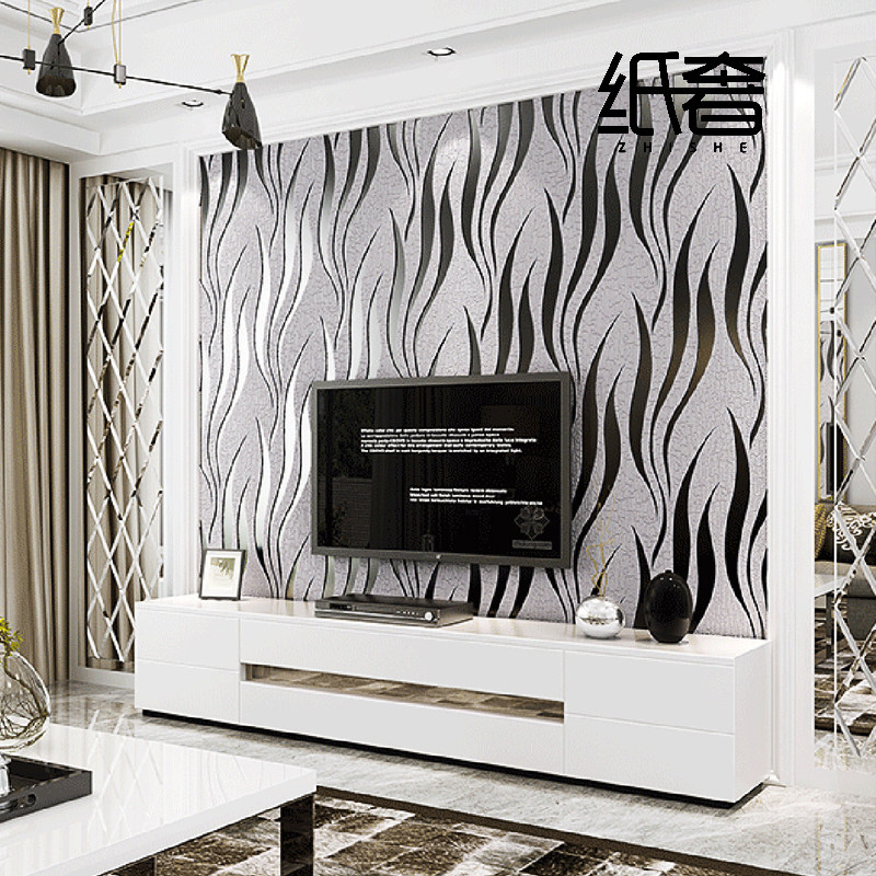 8D Rice White Wave Stripe Thickened Deer Leather Suede Wallpaper Bedroom Living Room Soft Bag Wall Click TV Wall Background Wall Paper-Taobao