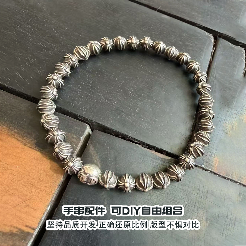 S925 Silver Cross Flower Sanskrit Dice Spacer Beads Accessories DIY Vintage Light Luxury Trendy Beaded Bracelet S925 Silver Cross Flower Sanskrit Dice Spacer Beads Accessories DIY Vintage Light Luxury Trendy Beaded Bracelet