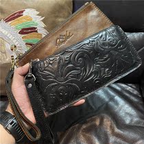 Exported to Europe and the United States retro cowhide long womens bag personality clutch mobile phone storage bag
