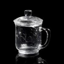 Hand-polished natural white crystal transparent band cover with handle health cup crystal tea cup made tea raw stone ore