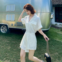 Sandro Beytagh one-piece suit female Xia Han version Heben light cooked ethos snow-spinning shirt shorts two-piece set
