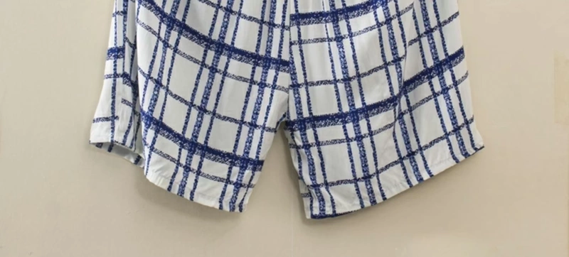 Bộ đồ ngủ quần đùi lụa cotton mỏng dành cho phụ nữ và nam giới đặc biệt mát mẻ và thoải mái thoáng khí quần năm điểm quần ba mảnh - Quần tây