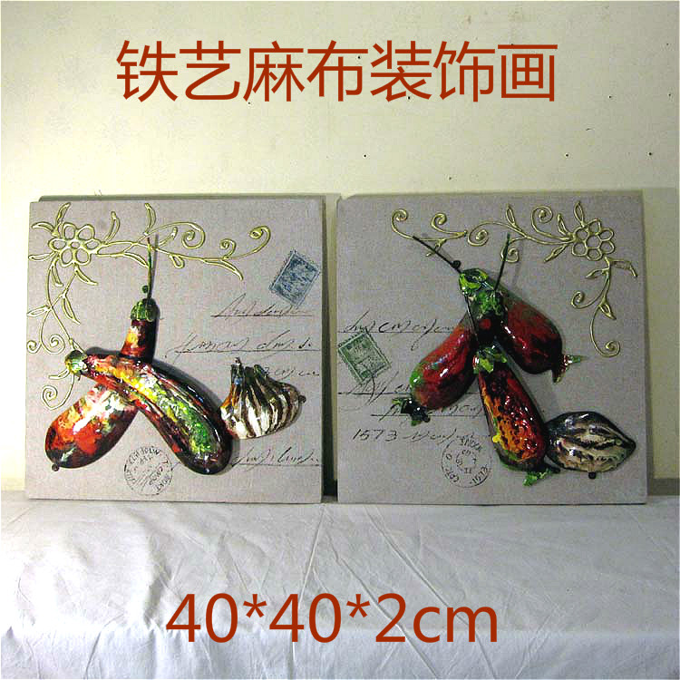 Two sets of dining rooms decorated with iron art eggplant fine hemp cloth hanging plate painting retro made of old wall decoration color solid painting