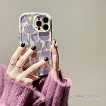 Art purple flowers apply iPhone12 Apple 13promax mobile phone shell 11 silicone xs xr anti-fall 8 women