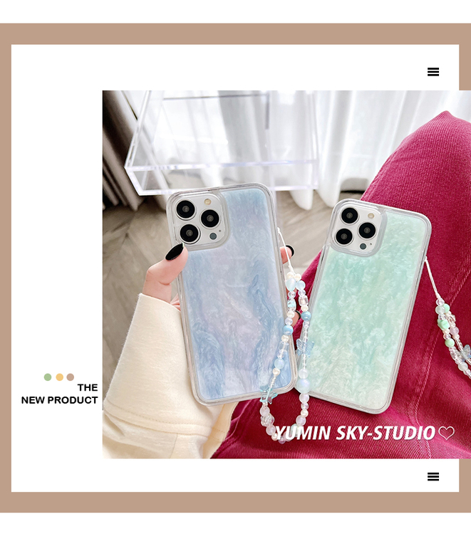 Pastel Marbled Blue Green Beaded Charm Strap iPhone Case