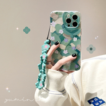 Green oil painting flowers apply iPhone13promax Apple 12 phone shell 11 bracelet xs xr anti-fall 8 women