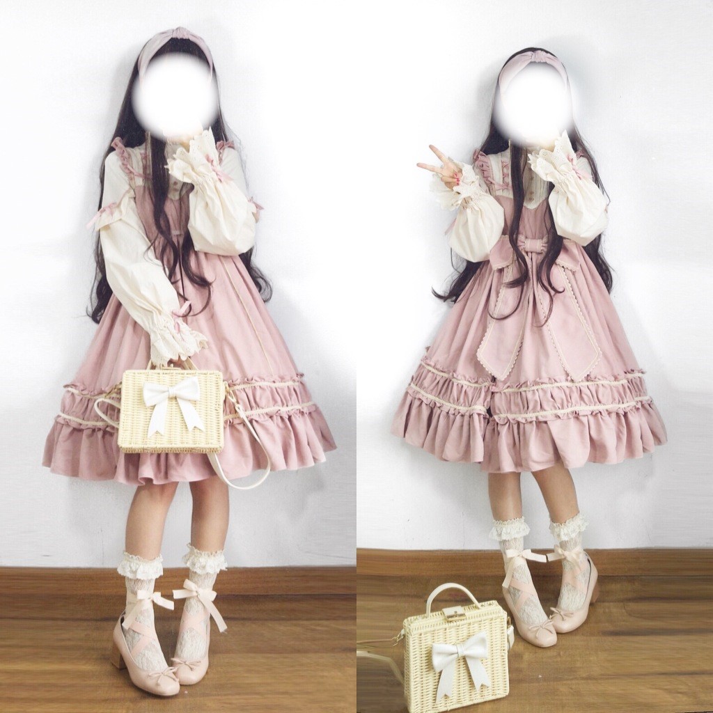 [ngọt ngào] mùa xuân và mùa thu mềm mại em gái eo cao tay dài Lolita hình người giáo viên op giả váy hai mảnh váy hạ eo công sở	