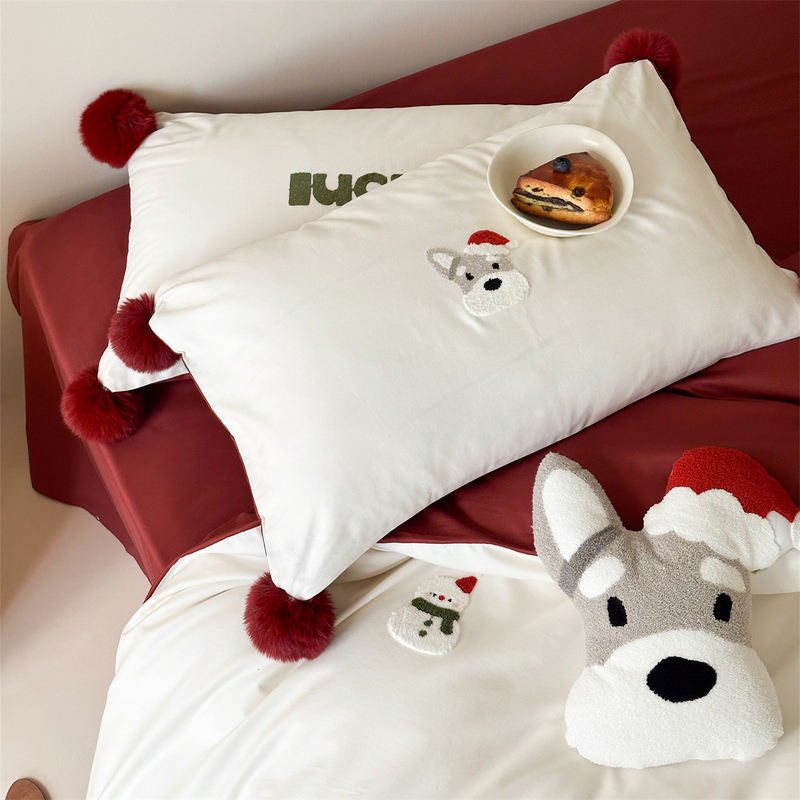 Autumn and Winter Christmas Puppy Thickened All-Cotton Brushed Four-Piece Set Cartoon Warm Pure Cotton Duvet Cover Bed Sheet Bedding