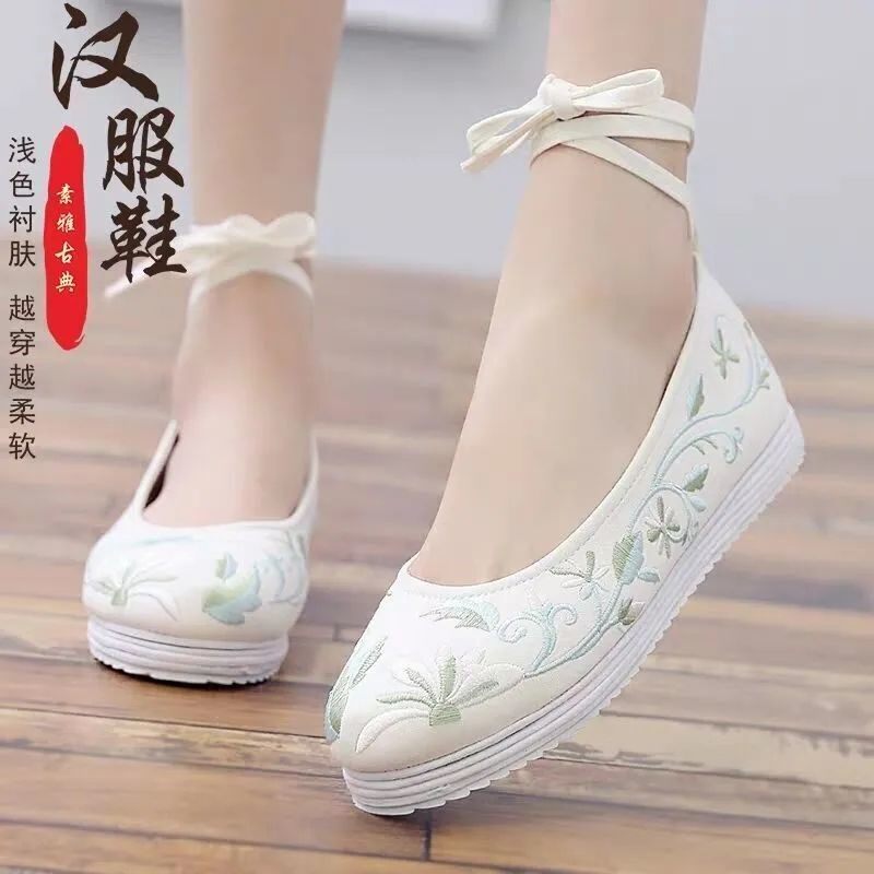 Hanfu Shoes Summer Women Super Fairy Flat Bottom Ancient Wind Embroidered Shoes Retro Round Head Old Beijing Cloth Shoes Ancient Dress Mix