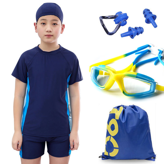 New one-piece children's hot spring swimsuit for fat boys plus fat plus size youth swimming trunks professional training set
