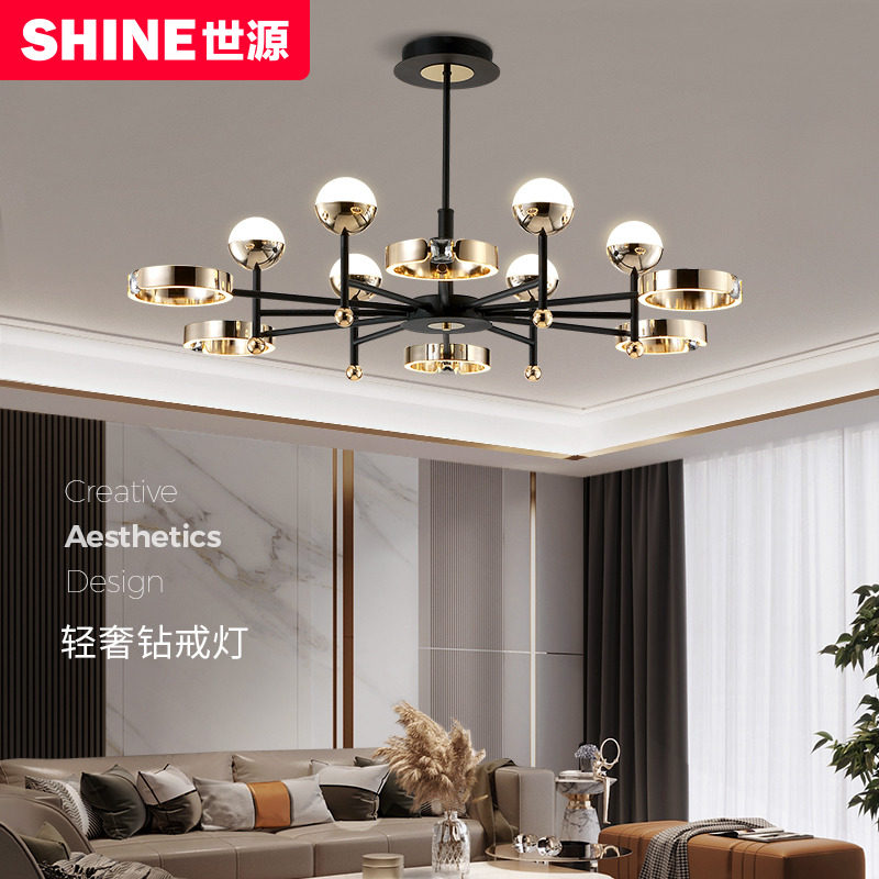 Net red light luxury postmodern living room crystal lamp chandelier creative diamond ring lamp 2022 new dining room Nordic lamps