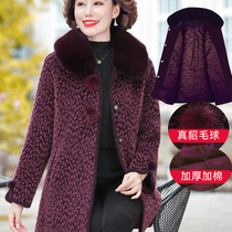 Mom winter coat thickened mink velvet middle-aged woolen coat female elderly womens grandmother dress Tang suit coat