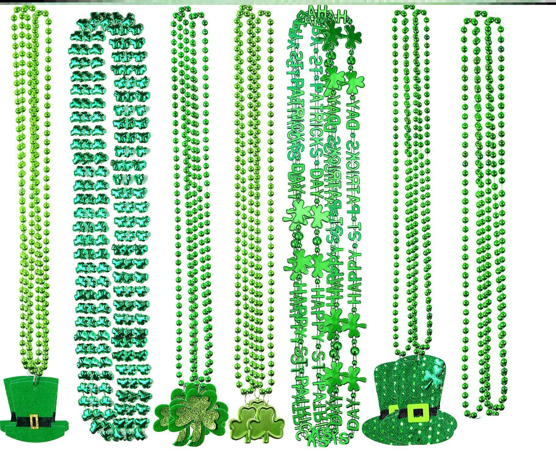 Irish Festival Party Event Supplies Plated Plastic Bead Chain St. Patrick's Day Shamrock Ball Bead Pendant Necklace