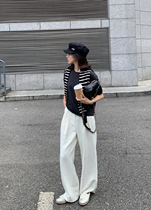 White suit pants womens autumn New straight loose wide leg pants high waist slim slack pants drag floor trousers