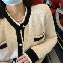 tinafairy 2021 New Red and White Rose French Small Fragrant Style Top Women Spring Red Cardigan Coat