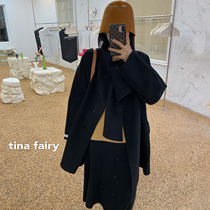 tina Long Coat Women 2020 new winter 100 percent full wool small scarf woolen coat