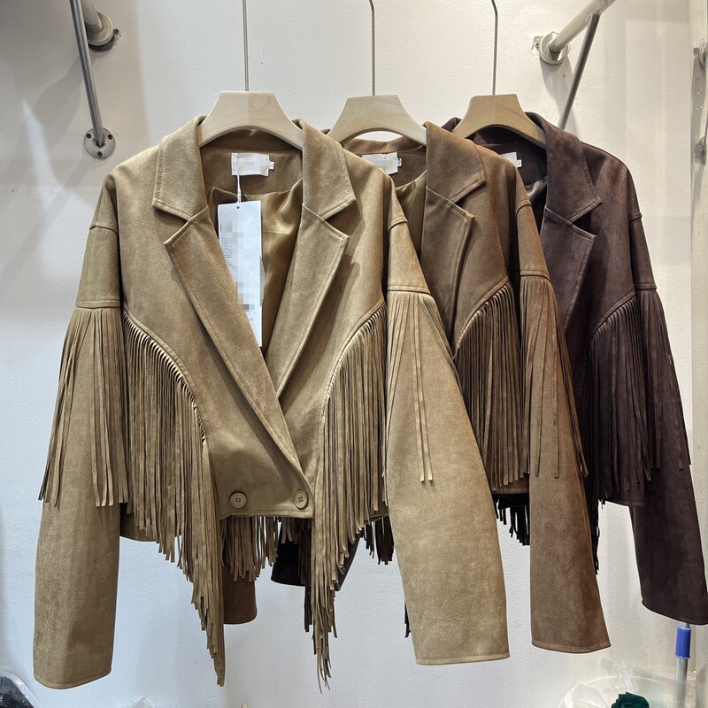 French-Style High-End British-Style Tassel Suede Jacket for Women, Loose and Slimming, 2025 Elegant Short Jacket Top
