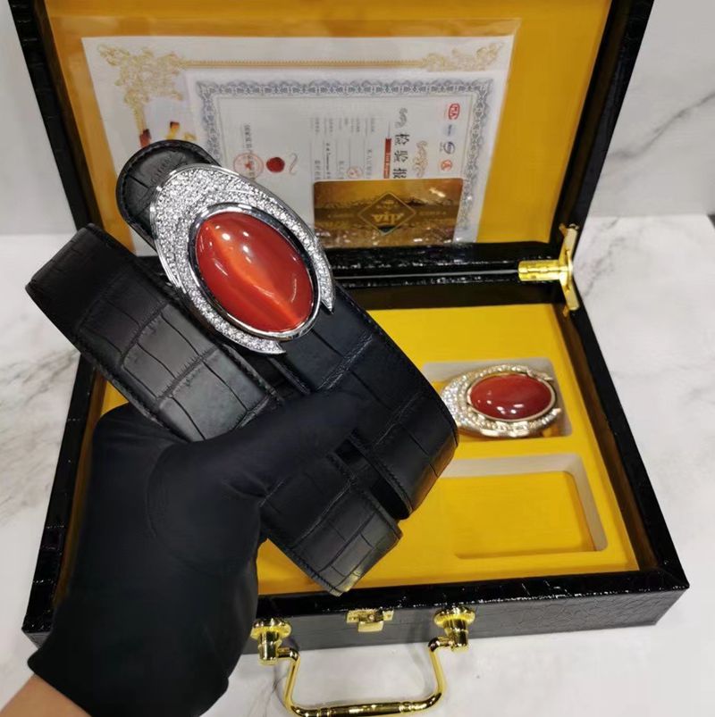 No Splicing Avocado Leather Strap Men Business Upscale Genuine Leather Fashion Belt Pants With Casual Light Body Smooth Buckle