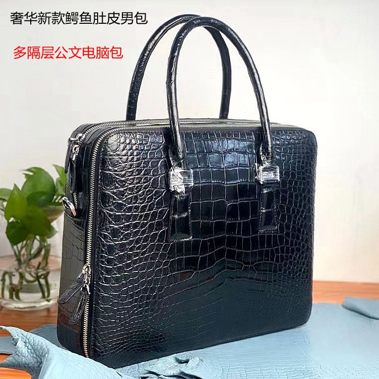 Luxury crocodile leather men's bag new leather large capacity men's business computer briefcase horizontal zipper handbag