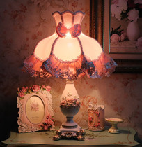 European-style table lamp Bedroom bedside lamp Pink warm princess pastoral lace creative fashion wedding celebration gift