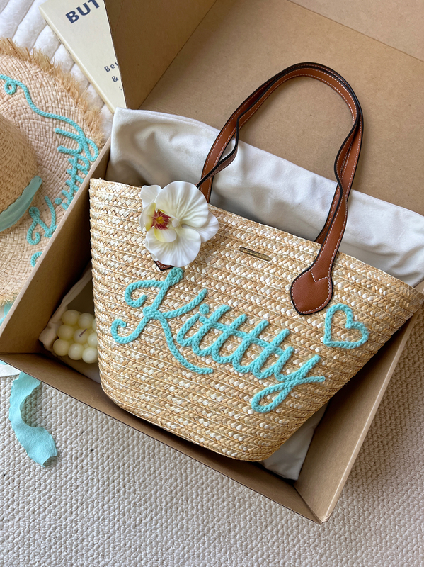 Big Kitty-Style Straw Bag, Holiday-Style Handmade Woven Bag, Large Capacity Shoulder Bag for Women, Vacation Beach Bag Big Kitty-Style Straw Bag, Holiday-Style Handmade Woven Bag, Large Capacity Shoulder Bag for Women, Vacation Beach Bag