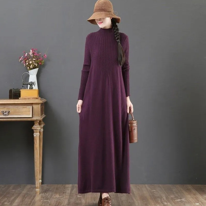 High-End Designer Women's Clothing, New Autumn and Winter Wool Sweaters, Loose-Fitting Plus-Size Over-The-Knee Mid-Length Slimming Dresses