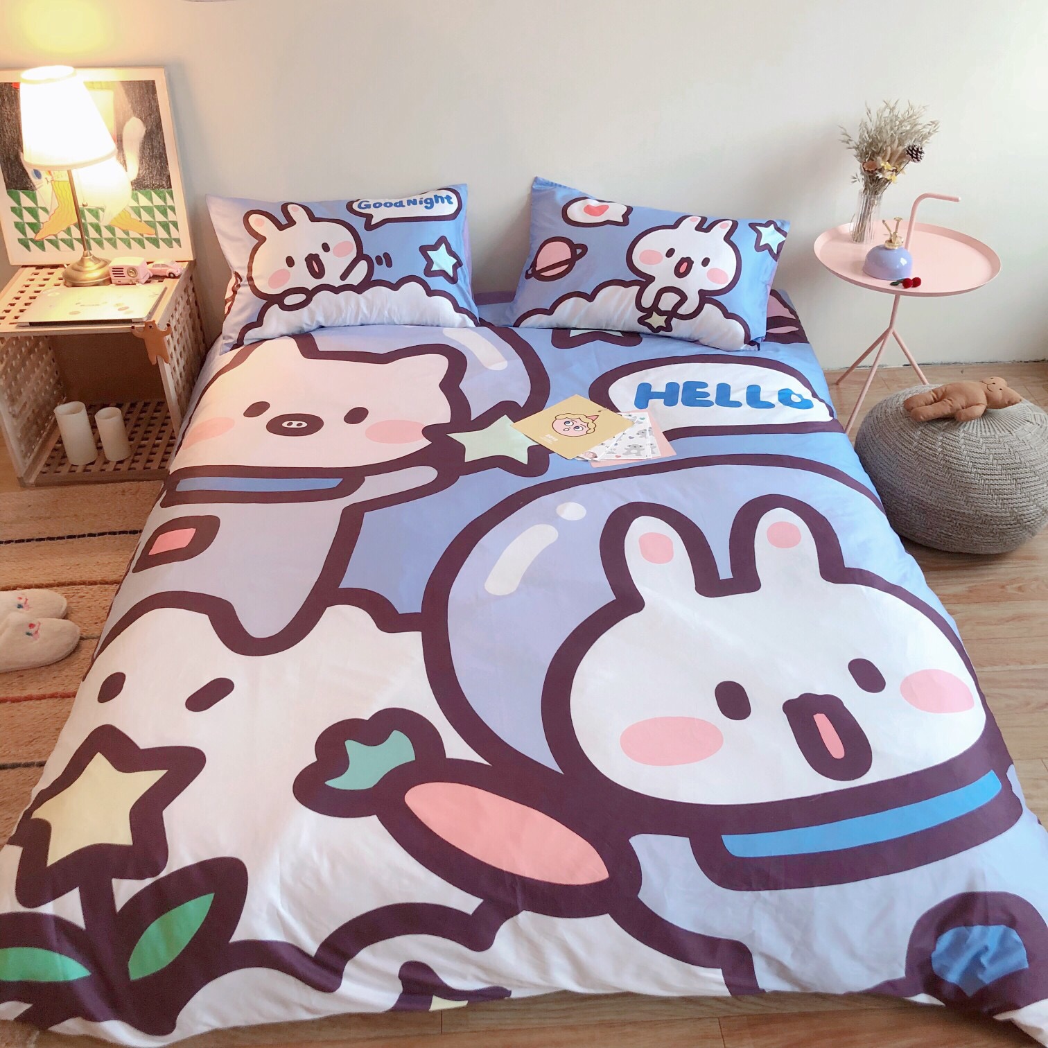 Cotton girl anime tide cute cartoon cute cotton girl princess bed quilt cover four-piece dormitory bedding