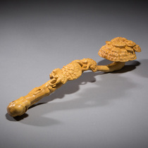 Small leaf boxwood carving solid wood home furnishings carving handicrafts hand gift collection Wenplay Ganoderma lucidum Ruyi