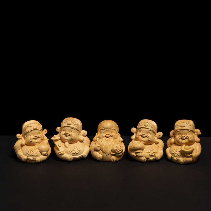 Leaflet boxwood fu lu shou three star xi wealth wood carving crafts solid wood Buddha Wenplay handle to play the handle