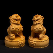 Boxwood carving text play handlebar solid wood carving crafts Zhaocai home Feng Shui Gate town lion ornaments