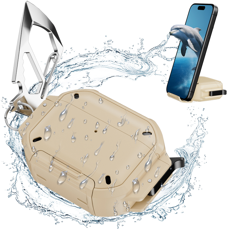 Suitable for Apple AirPods Pro 3 Full-Cover Anti-Drop Waterproof Earphone Case, Pro Third-Generation Dustproof Armor Protective Case, Airpods4 Outdoor Trendy Cool Hardcore Protective Case, Phone Stand Earphone Case
