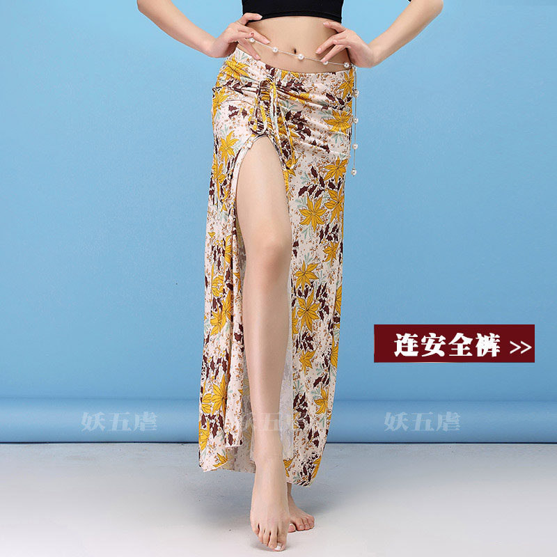 Belly dance half-body long dress Sexy oriental dance dress rehearsas for beginners printed milk silk dresses