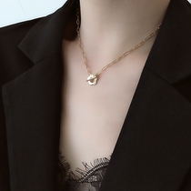 American Gold Plum buckle necklace female niche design high sense ins simple stack band mix and match new collarbone chain