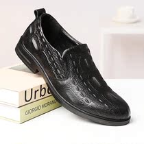 Summer Genuine Leather Shoes Men Business Casual Shoes Crocodile Tattoo Soft Bottom Dad Shoes Head Layer Cow Leather Breathable Black Shoes