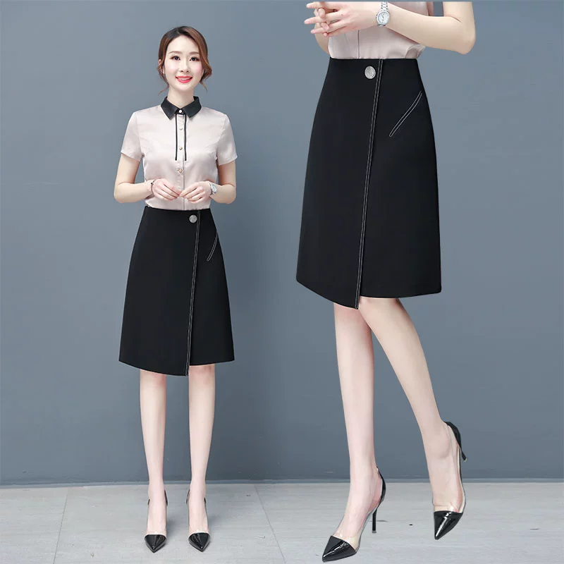 Không thường xuyên bình thường váy lưng cao trung bình của phụ nữ váy màu đen mỏng váy a-line 2020 nóng mùa hè mới - Váy