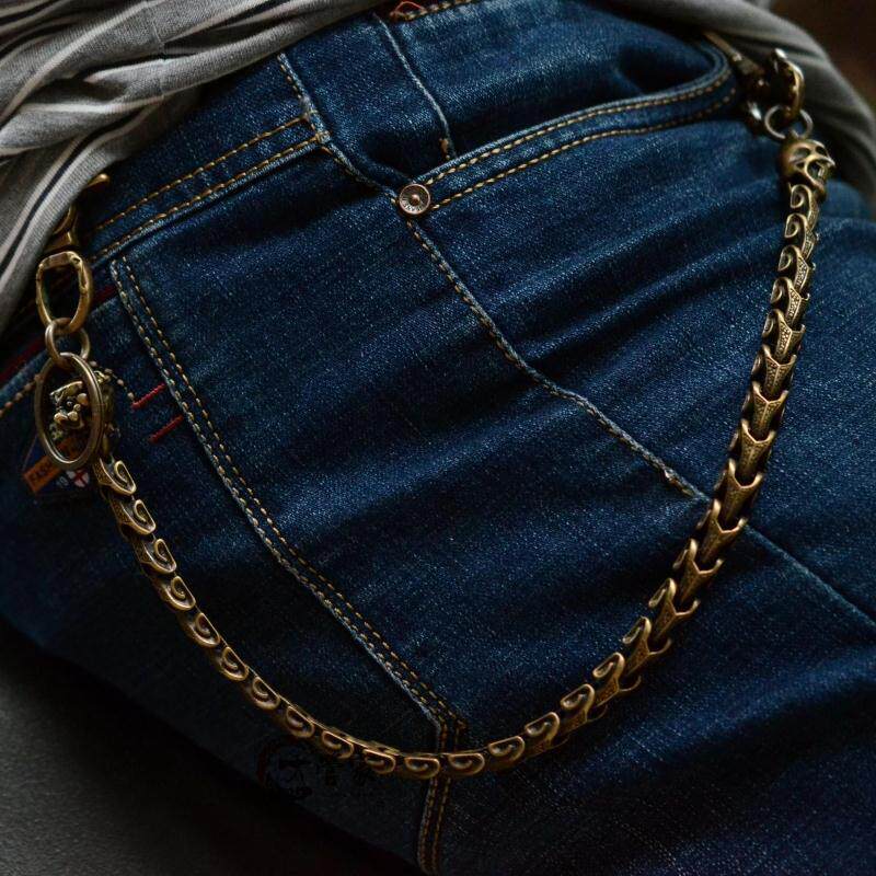 Anti-Loss Key Buckle Chain Handmade Retro Pure Brass Wallet Pants Chain Lion Skull Snake Bone Chain Creative Connection Hook
