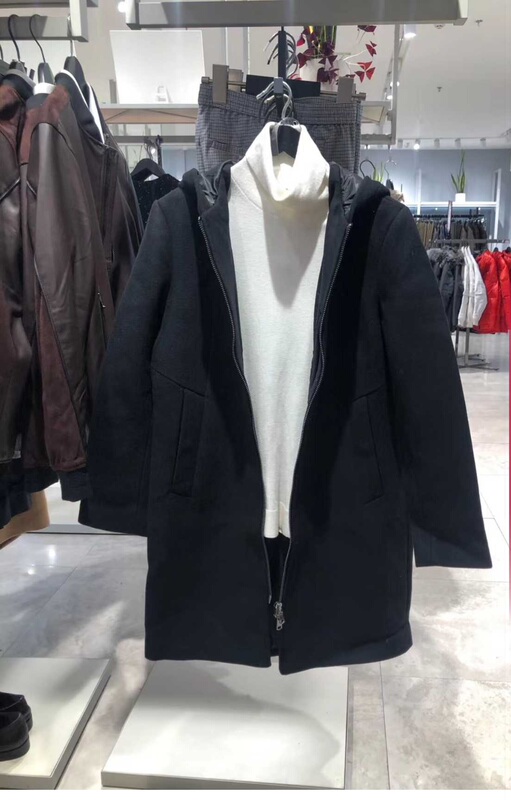 Selected Men's Navy Blue Mid-Length Hooded Autumn/Winter Wool Coat 419427537X