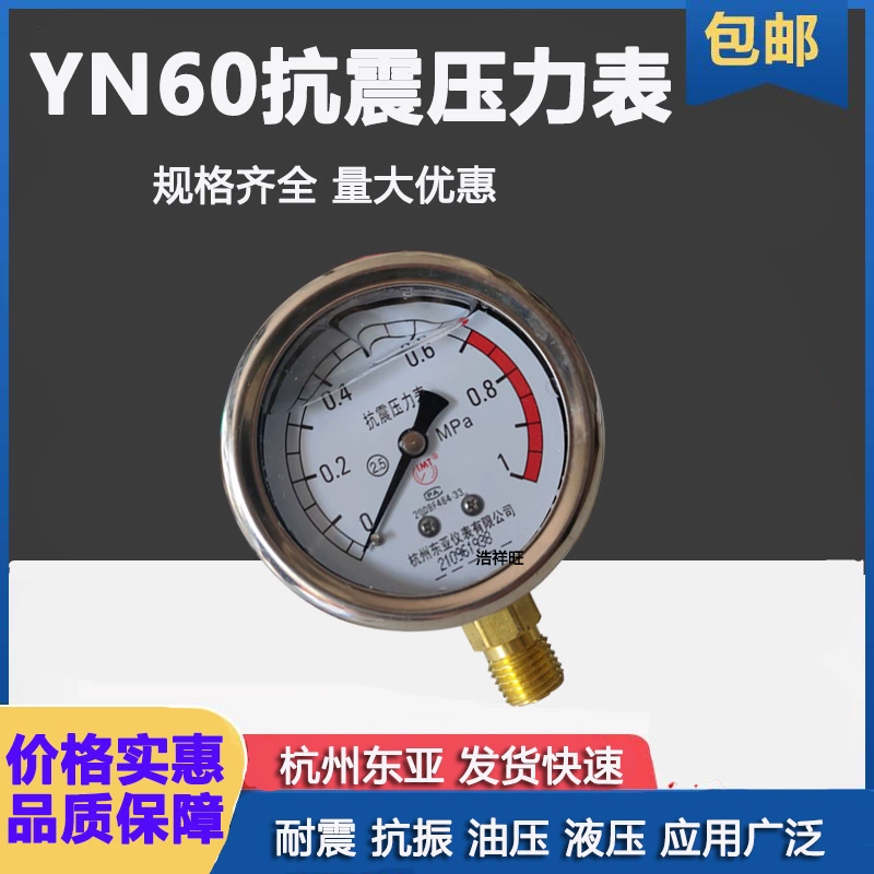 Đồng hồ đo áp suất dầu và chống sốc hàng Châu Đông Á YN60 0-1 1.6 2.5 16 25 40 60MPA