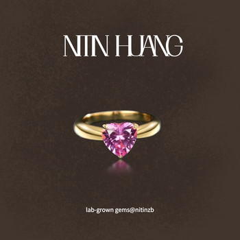 Nitin huang 2.5ct synthetic pink sapphire ring heart-shaped ring for women all-in-one 925 sterling silver gold-plated