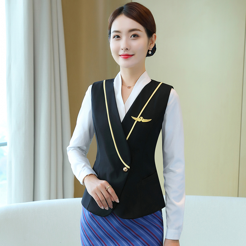 chuyên nghiệp bộ CV thời trang trang trí quần áo bảo hộ ngựa Clip chuyến bay khách sạn attendant quần áo lao động làm đẹp mới của phụ nữ áo giáp ngắn của